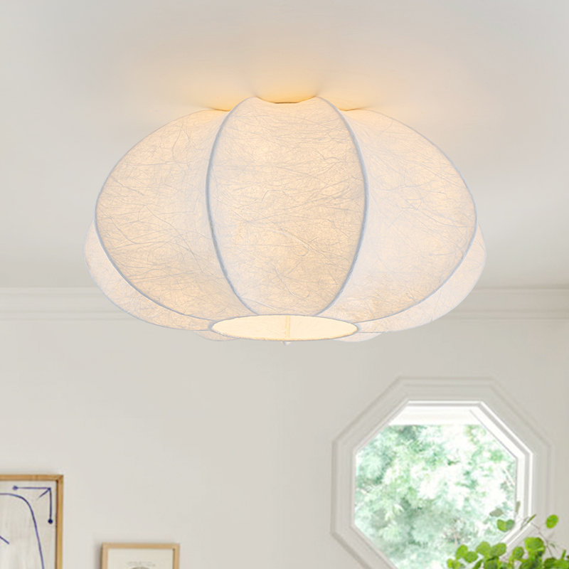 Plafonnier encastré rond en soie de style lanterne à 1 lumière Aneve, H 7,9 po x l 15 po x P 15 po