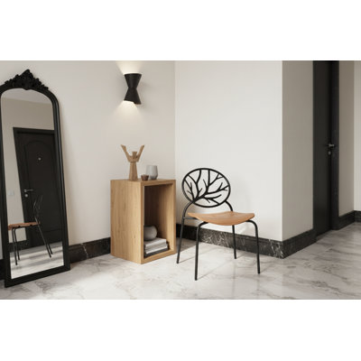 Tak Armless Dining Chair – Modern Steel and Wood Chair with Circular Backrest for Dining Room and Cafe, Set of 2