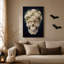 Art mural sur toile, crâne floral blanc avec feuilles vertes sur bleu foncé Halloween-841604329