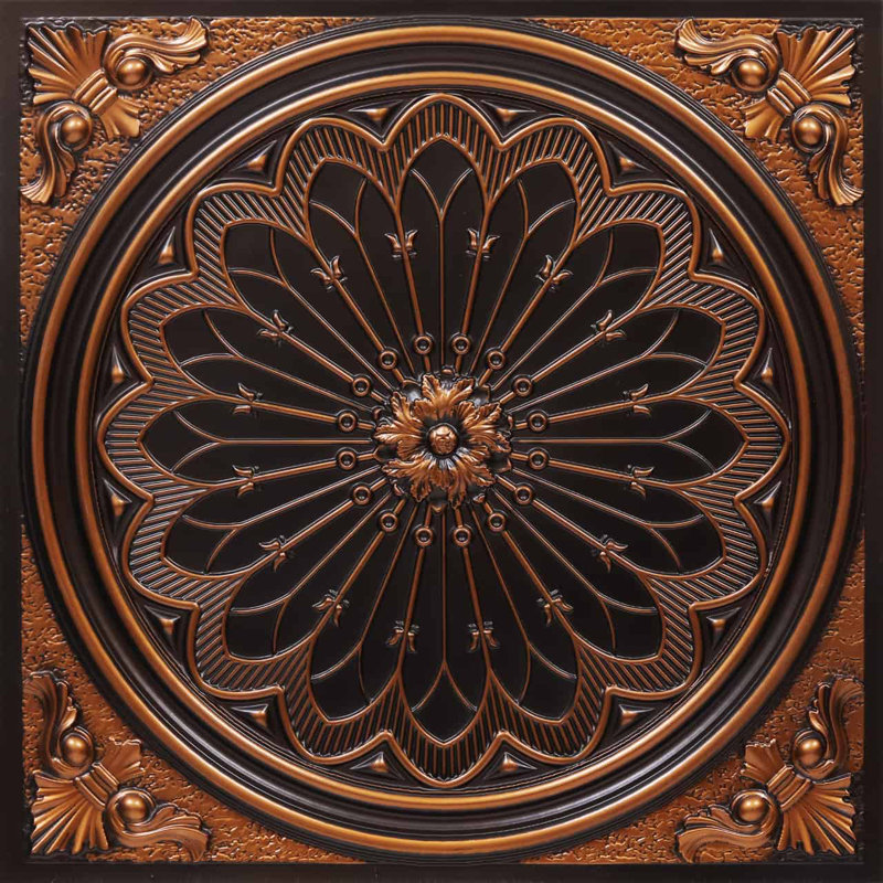Rosace 2 pi X 2 pi Tuile de plafond à poser ou à coller, Cuivre antique