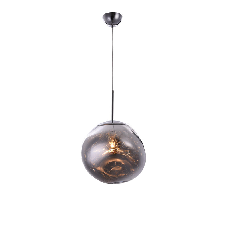 Luminaire suspendu simple en chrome à 1 lumière Rodman avec abat-jour en acrylique, Chrome, H 15 po x l 15 po x P 15 po
