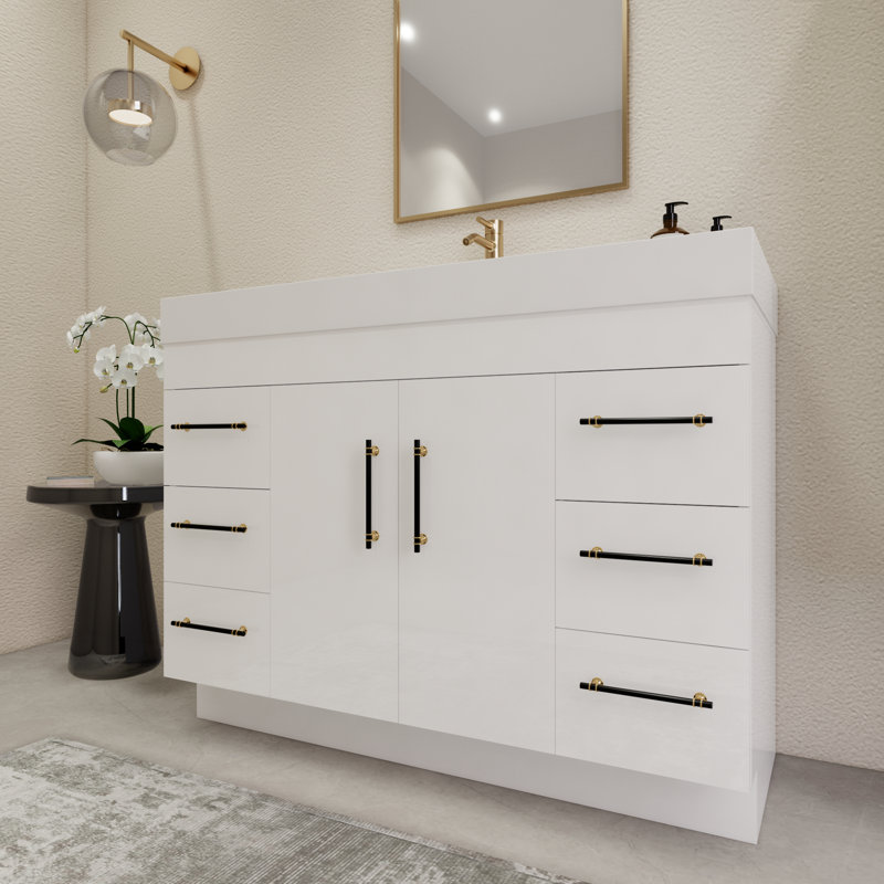 48'' Single Bathroom Vanity with Acrylic Top, Glossy White