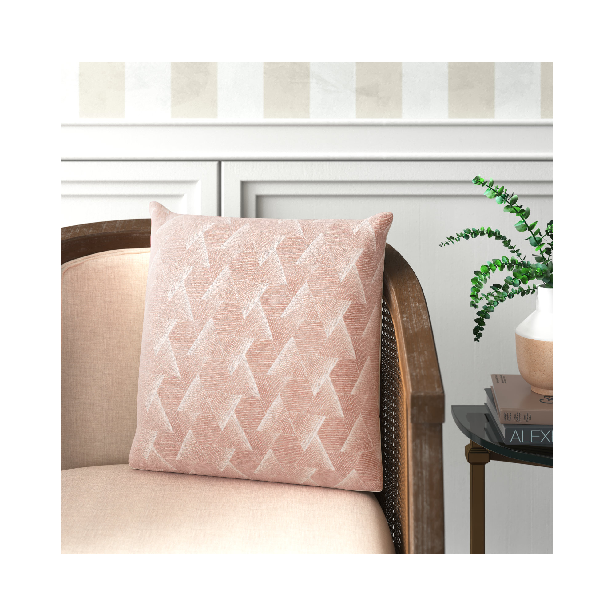 Gretchen Geometric Cotton Throw Pillow, Down, Blush