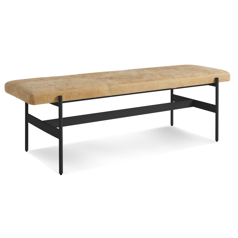 Daybench Genuine Leather Upholstered Bench, Oblivion, Camel Genuine Leather, 17" H x 55" W x 14" D