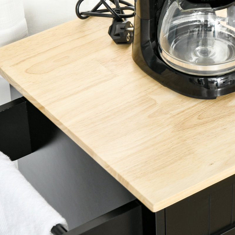 Îlot de cuisine avec rangement - noir. Plateau en bois, tiroirs, armoires et tablettes réglables. Ajouter un espace de travail. Économisez de l'espace. Facile à déplacer. Design contemporain. L 43,7 po x l 18,1 po Capacité de 110 lb. Assemblage requis