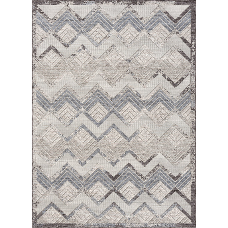 Jameer Chevron High-Low Pile Indoor/Outdoor Durable Performance Area Rug, Rectangle 7'10" x 8'10"