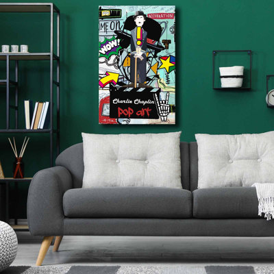 Impression sur toile Charlie Chaplin Pop Art Urban Street Style - 27,6 po x 17,7 po