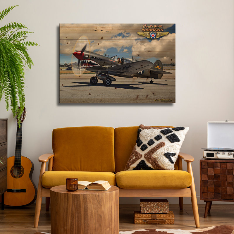 Impression d'art mural en bois - P-40 Warhawk par Larry Grossman, H 26 po x l 40 po
