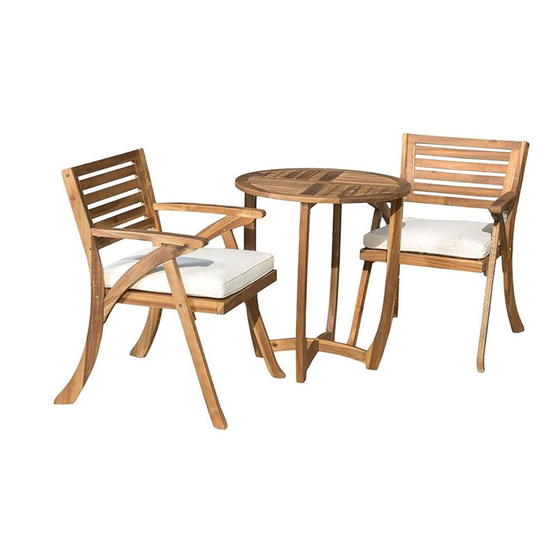 Ensemble repas d'extérieur en bois 3 pièces KD avec coussins Hermosa