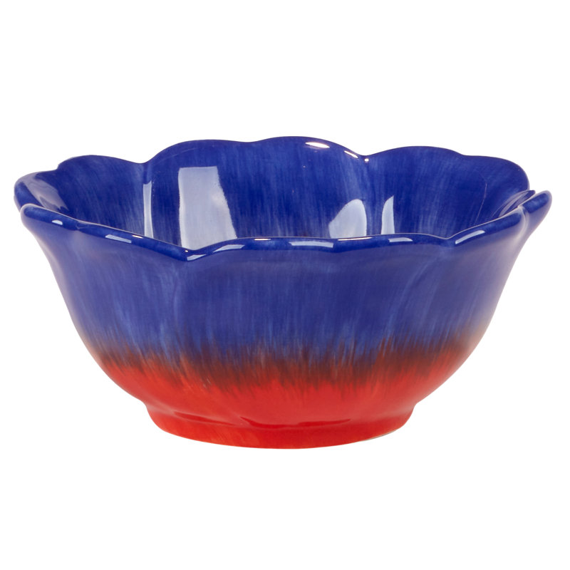 Poppy 3-D Flower Multicolor Ceramic Dessert Bowls, Set of 4
