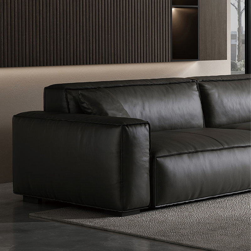 Canapé modulaire noir en cuir véritable, H 27,56 po x l 110,24 po x P 37,4 po, 4, Noir