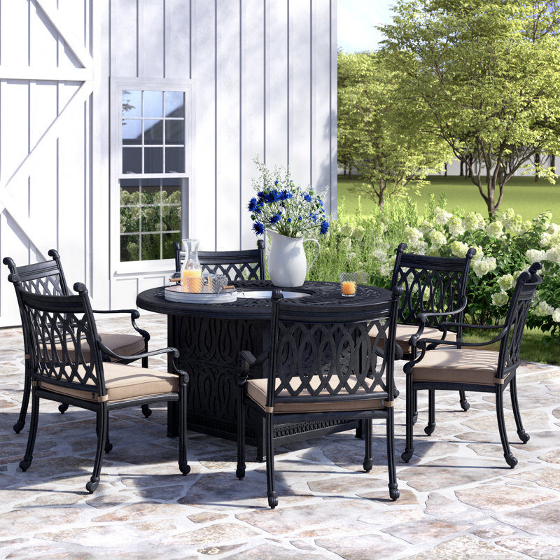 Brockport 52'' Round 6 - Person Outdoor Dining Set with Sunbrella Cushions