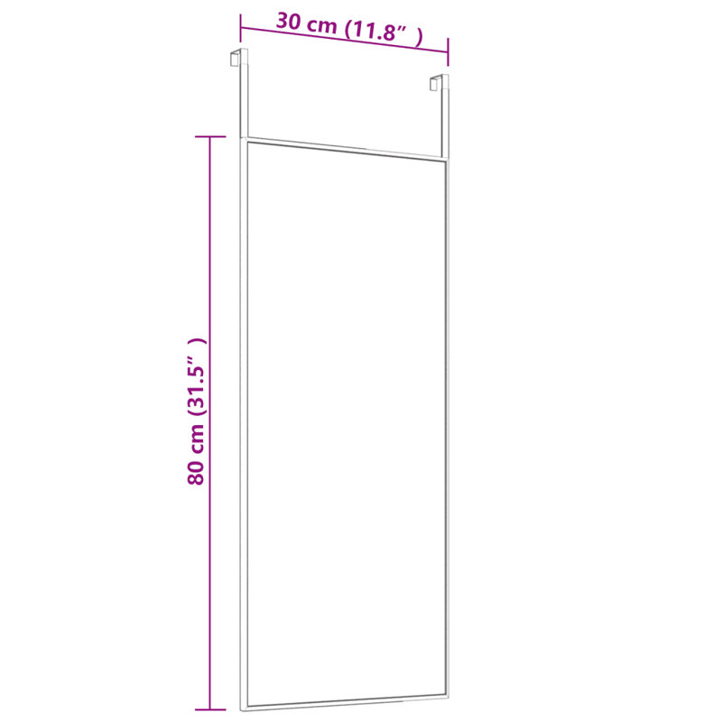 Jerl Metal;Glass Flat Wall Mirror, Black, 80cm H x 30cm W