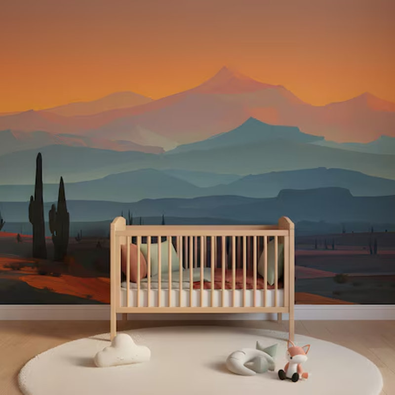 Sunset Desert Mountains Mural, 9" L x 192" W