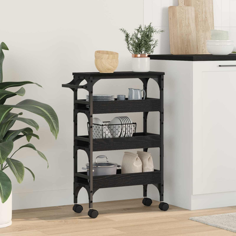  Kitchen Trolley Engineered Wood Cart Mobile Unit Organizer Storage, Black Oak
