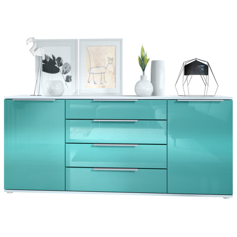 Adans 166.5cm Sideboard, High-gloss Petrol