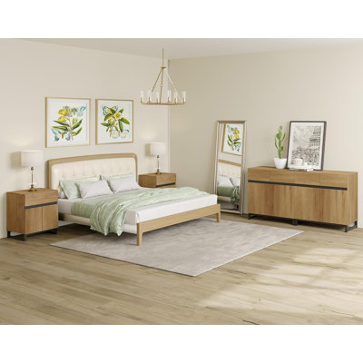 Nellie 3-Piece Modern Storage Furniture Set, Entertainment Center For Tvs Up To 70 Inches, 2 Nightstands With Drawers And Cabinets For Bedroom, Oak by Latitude Run