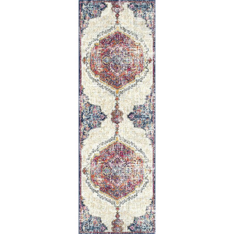 Balster Medallion Area Rug for Living Room Bedroom Dining Room Kitchen, Multicolor/Blue, Runner 2' x 6'