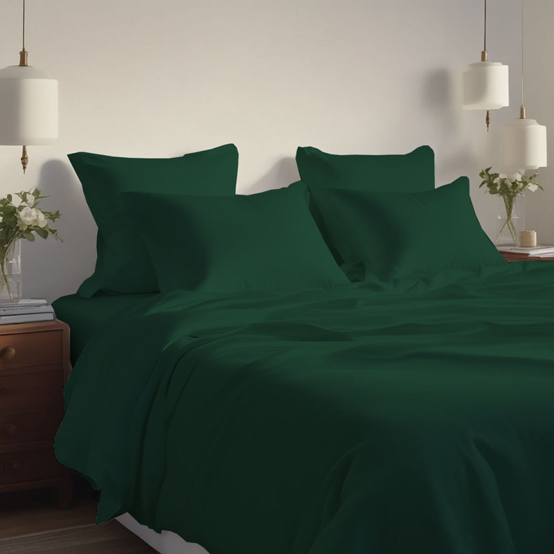 Hotel Luxurious Bamboo Blend Bed Sheet Set 2000 Series, Cal.King Sheet Set + 4 Pillowcases, Emerald Green