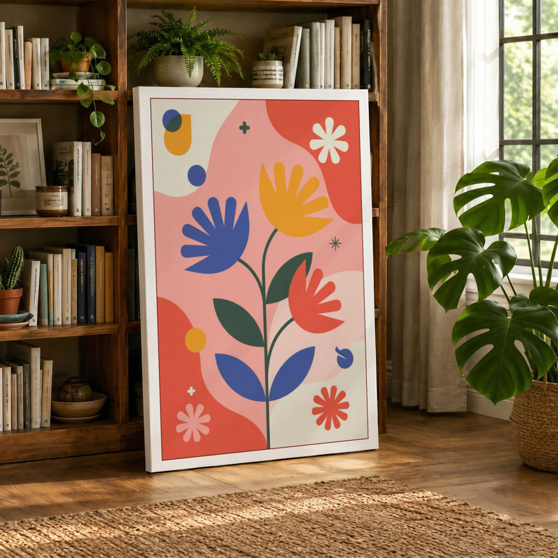 Geometric Botanical Bloom Mid-Century - Wrapped Canvas, 24x16 - 61.0 x 40.6 cm, White Border