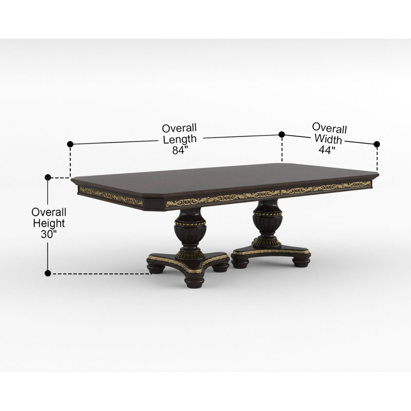 Élégante table de salle à manger extensible avec finition cerisier et basculement doré, double piédestal, 8 places, design traditionnel pour la finition de la pièce, classique