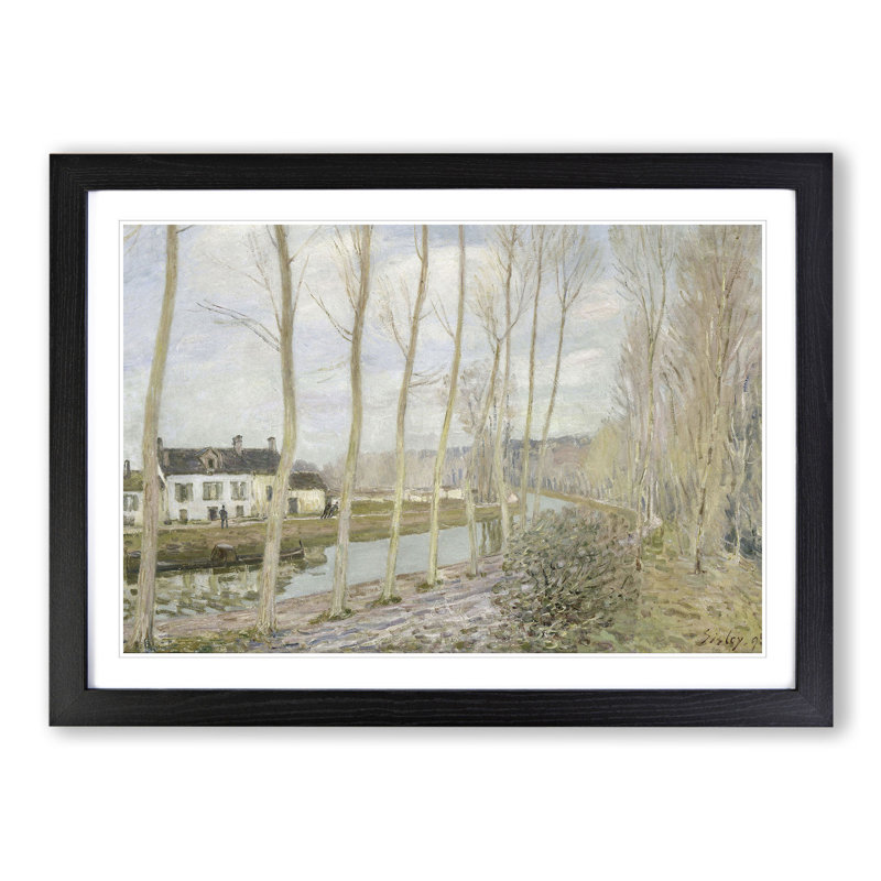 The Loings Canal by Alfred Sisley - Picture Frame Painting, 36cm H x 48cm W x 2cm D, Black