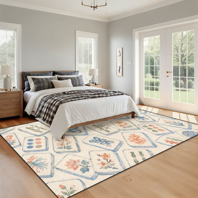 Tapis 9 x 12 pour pièce de mahjong Mahjong Tile Dragons Fleurs de bambou Symboles traditionnels Tapis bohème lavable pour le salon Tapis pour la salle à manger Tapis en caoutchouc souple antidérapant pour la chambre de bébé