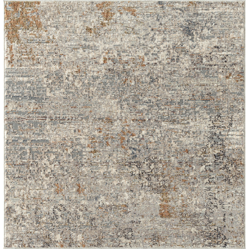 Tapis gris à motif abstrait Hemingford, Rond 3 pi, Gray