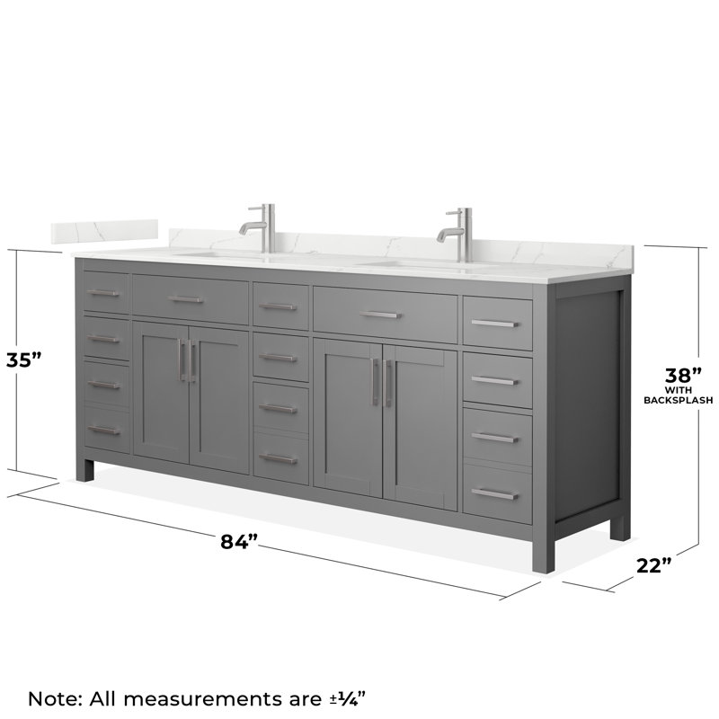 Beckett 84" Freestanding Double Bathroom Vanity with Quartz Top, Dark Gray, Brushed Nickel, Giotto Quartz