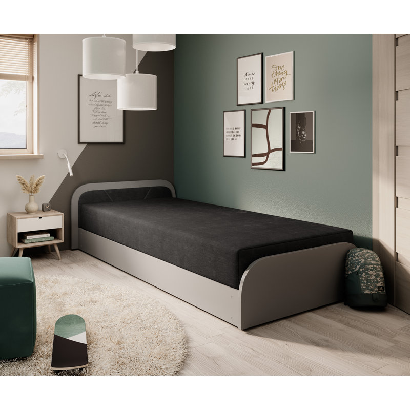 Albaro Upholstered Bed with Mattress, Black