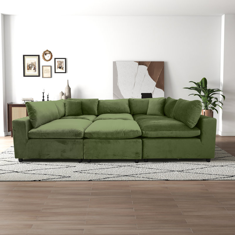 Canapé modulaire 6 pièces rembourré, Velours vert olive