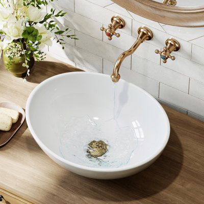  16 in. White Oval Bathroom Ceramic Vessel Sink Art Basin Not Included Faucet