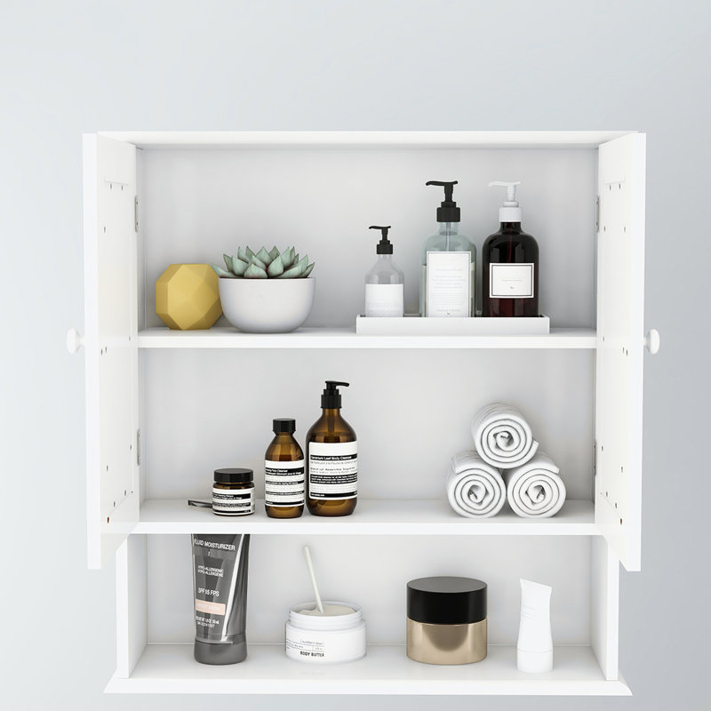 Armoire de rangement murale à double porte miroir