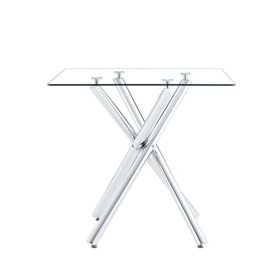 Versatile Cross - Leg Pub Table With Electroplated Metal And Rounded Tempered Glass For Kitchen Island, Small Spaces. Lightweight Design, Wobble, Multiple Uses Modern Top Dining Areas. Slip Foot