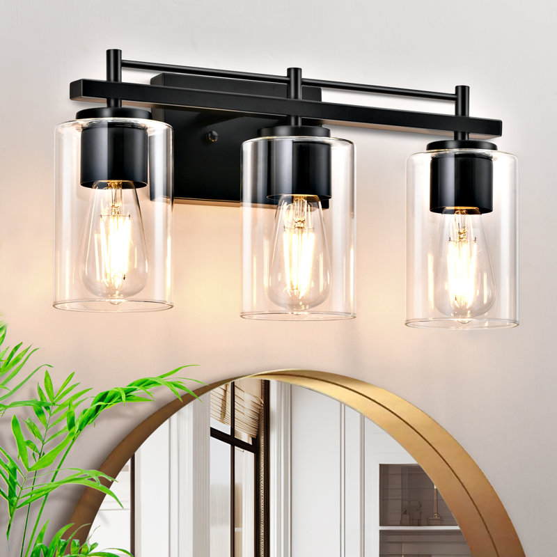 Bathroom Lighting Fixtures: 3-Light Bathroom Vanity Light Over Mirror with Clear Glass Shade, Wall Lamp for Mirror, 3
