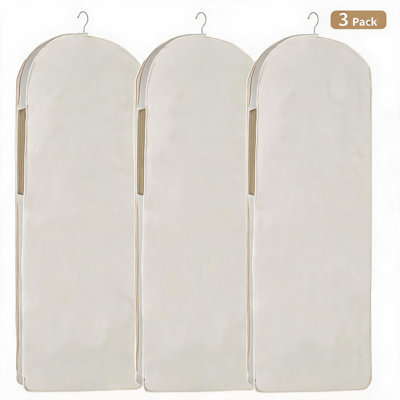 Housses à vêtements respirantes en coton antimites pour suspendre les vêtements – Organisateur de placard pour robes longues, manteaux, robes de mariée et fourrures – Fermeture à glissière résistante, ensemble de 2 housses de rangement – ​​Dimensions : 150 x 60 x 10 cm
