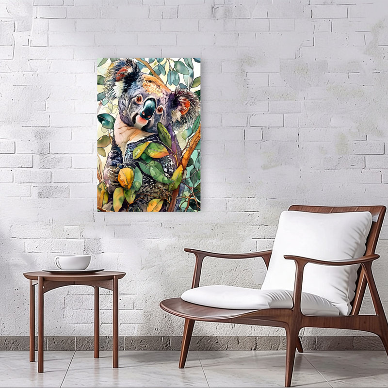 Curieux Koala, portrait, vibrant, abstrait, ours, koala, nature, arbre, art mural, H 36 po x l 24 po