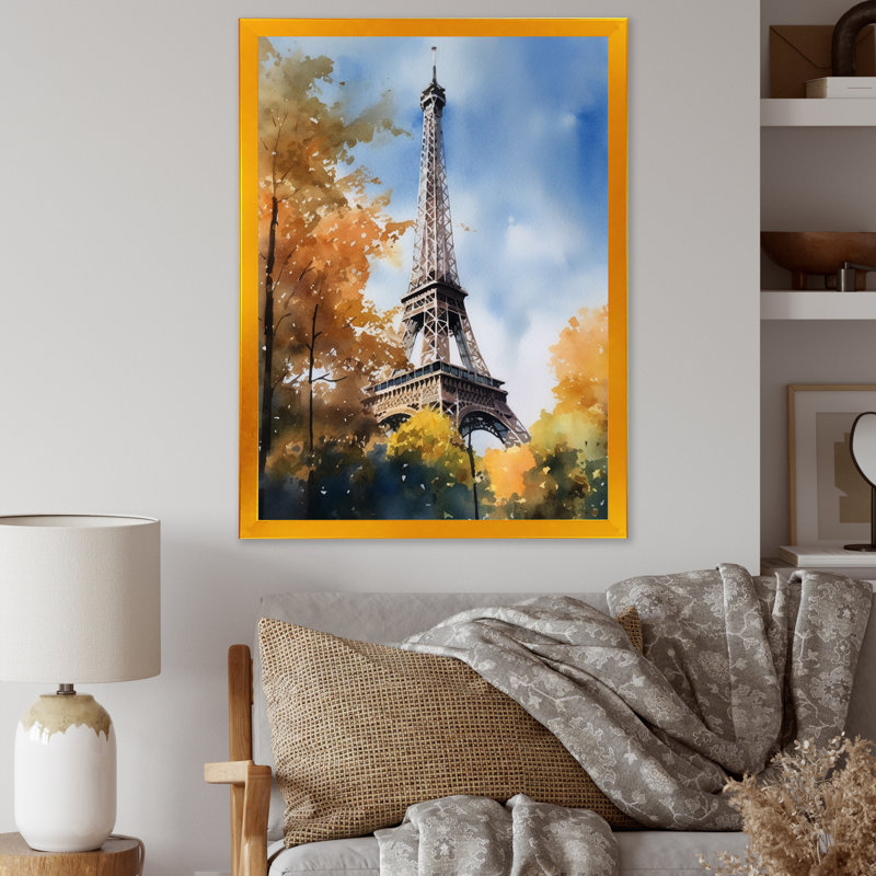 Tour Eiffel pastel à Paris I - Reproduction, Cadre doré à une seule photo, H 32 po x l 24 po x P 1 po