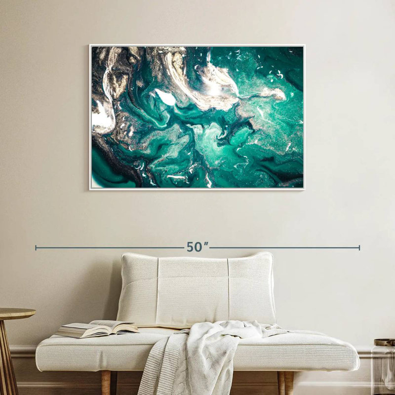 Bleu sarcelle Silvana, Cadre flottant blanc, 40 po x 27 po