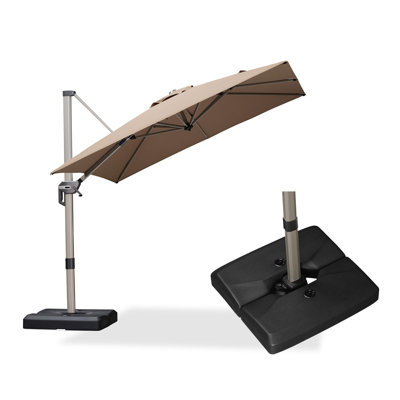 Parasol en taupe décalé carré en aluminium de 8 pi Kersten avec rotation à 360 ° et base