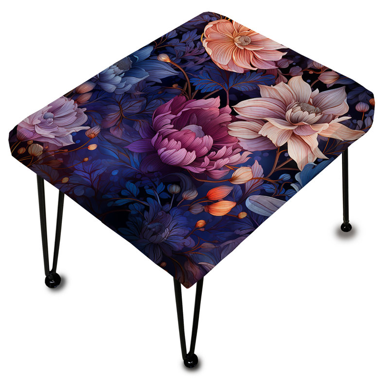 Repose-pieds rectangulaire céleste avec pivoines bleues Stellar Pure
