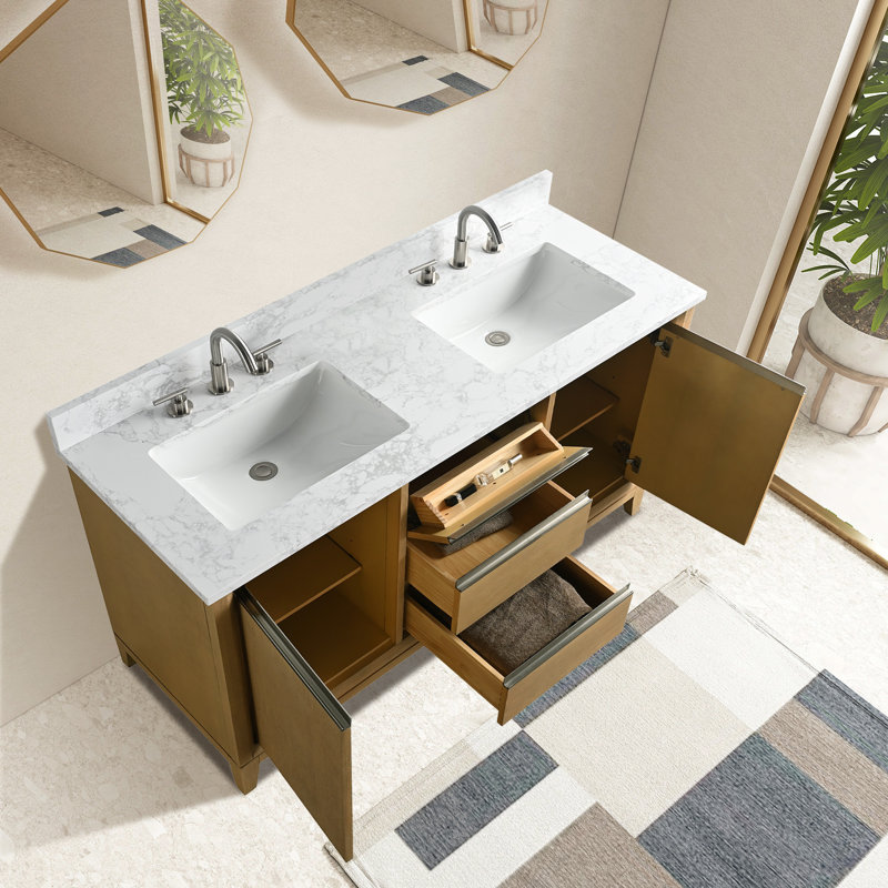 54 meuble-lavabo double avec comptoir 54, Chêne naturel, 54", Lit double