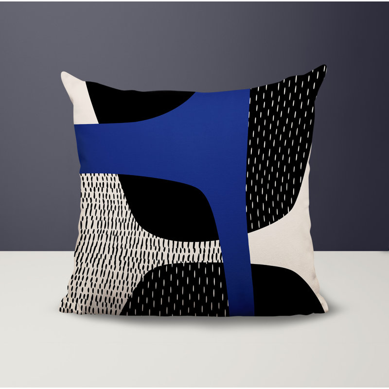 Coussin carré intérieur / extérieur pia, H 19 po x l 19 po, Bleu marine / noir / blanc cassé