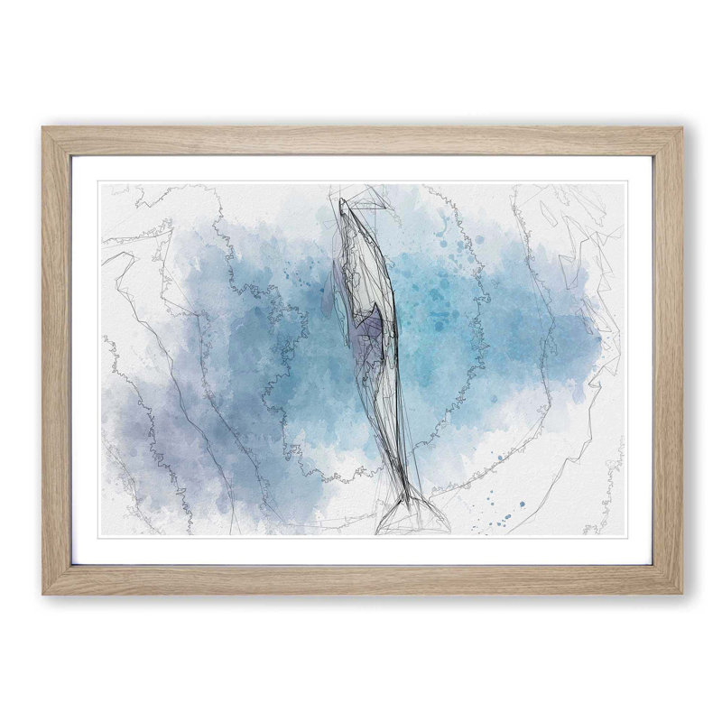 Dolphin Leading the Way in Abstract - Picture Frame Graphic Art Print, 48cm H x 65cm W x 2cm D, Oak Framed