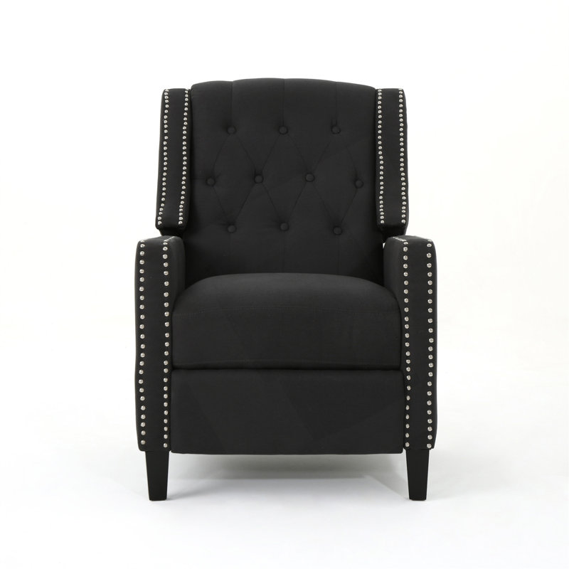 Push Back Recliner Chair With Riveted Armrests And Birch Legs