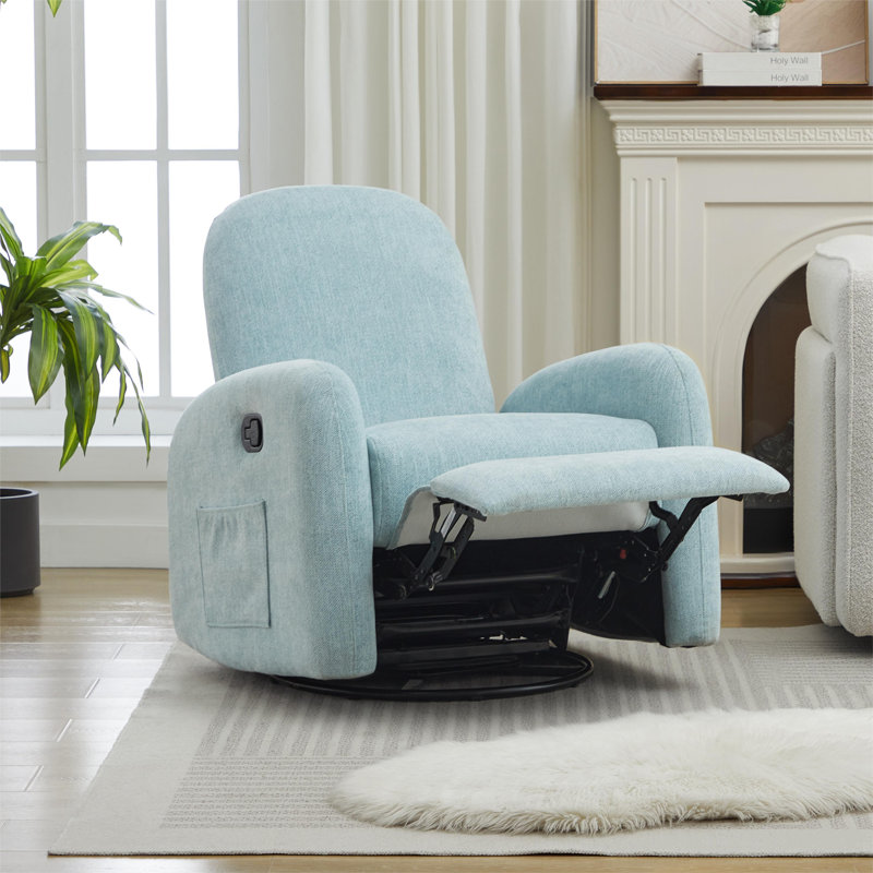 Haaniyah Boucle Fabric Swivel & Rocking Recliner, Teal Chenille