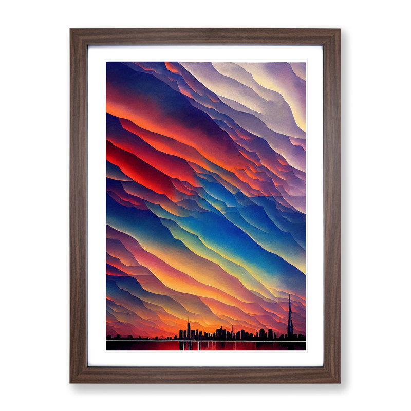 Sublime City Skyline - Wall Art, Walnut Framed Paper, 64cm H x 46cm W x 2cm D, Walnut Framed