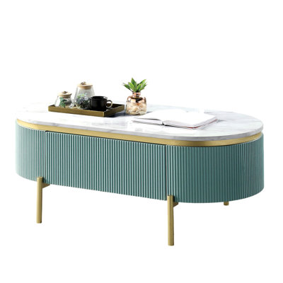 Table basse Glam Contemporary Light 1pc avec plateau en faux marbre et tiroir dissimulé