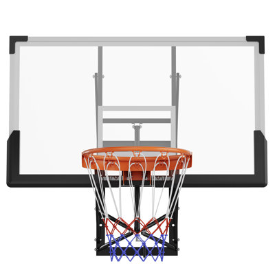 54 Inch Wall Mounted Basketball Hoop 8 To 10 Ft Adjustable Height Shatterproof Pc Backboard 18 Inch Solid Rim Basketball Goal For Indoor And Outdoor Use