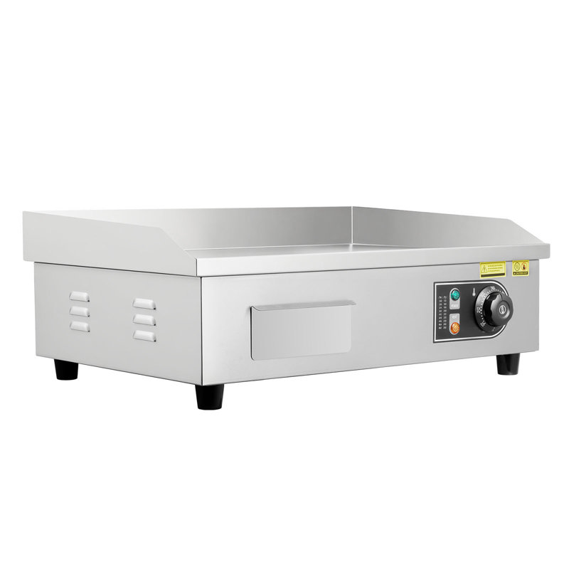 Commercial Electric Griddle, 21.06 x 11.81 inch, 3200W, 122-570°F Adjustable Temp Control, Stainless Steel Body, Full Flat, with 2 Spatulas, 2 Brushes, and 4 Foot Pads, for Steak, Pancake